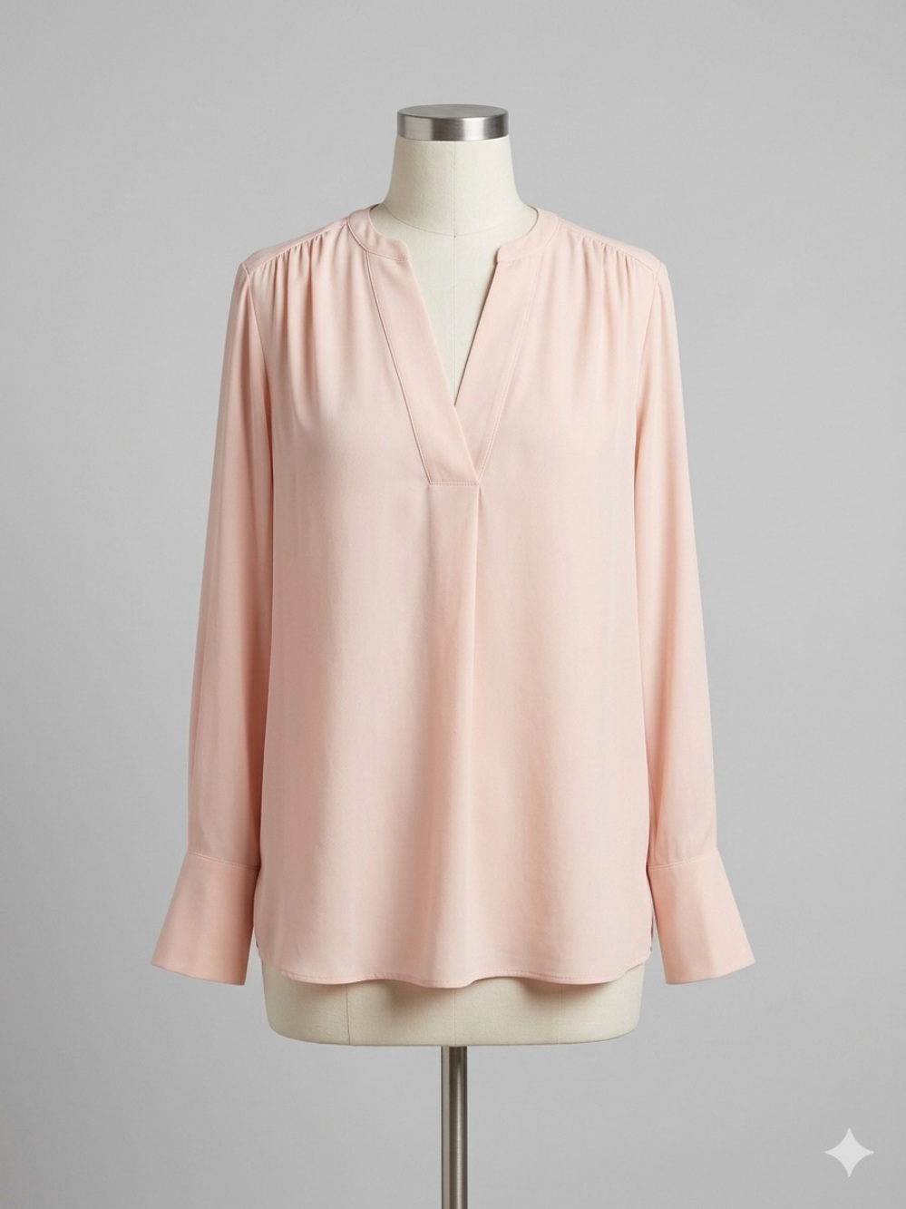 Calvin Klein Split V-Neck Blouse Long Sleeve Blush Pink Popover Top L